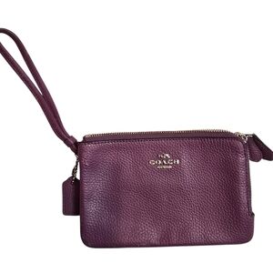 Coach Deep Purple Eggplant Pebbled Leather Zip Wristlet